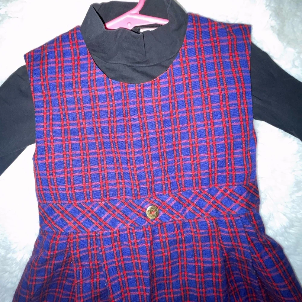 Toddler Girls Fall Outfit 2 Pieces size 2/3 Vintage Plaid Red &‎ Navy Dre…